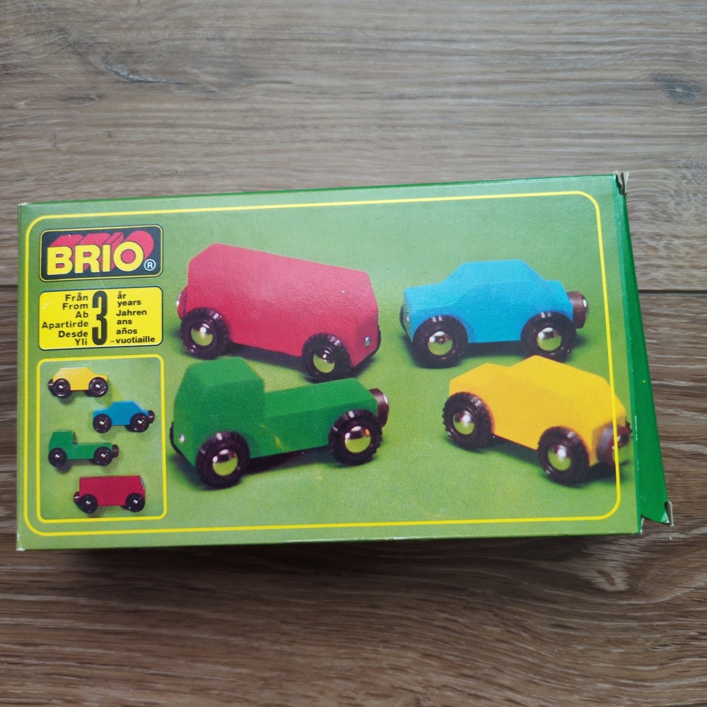 Vtg 90s BRIO Wood Vehicles Set Magnetic Cars 33320 Sweden 4pc New Box